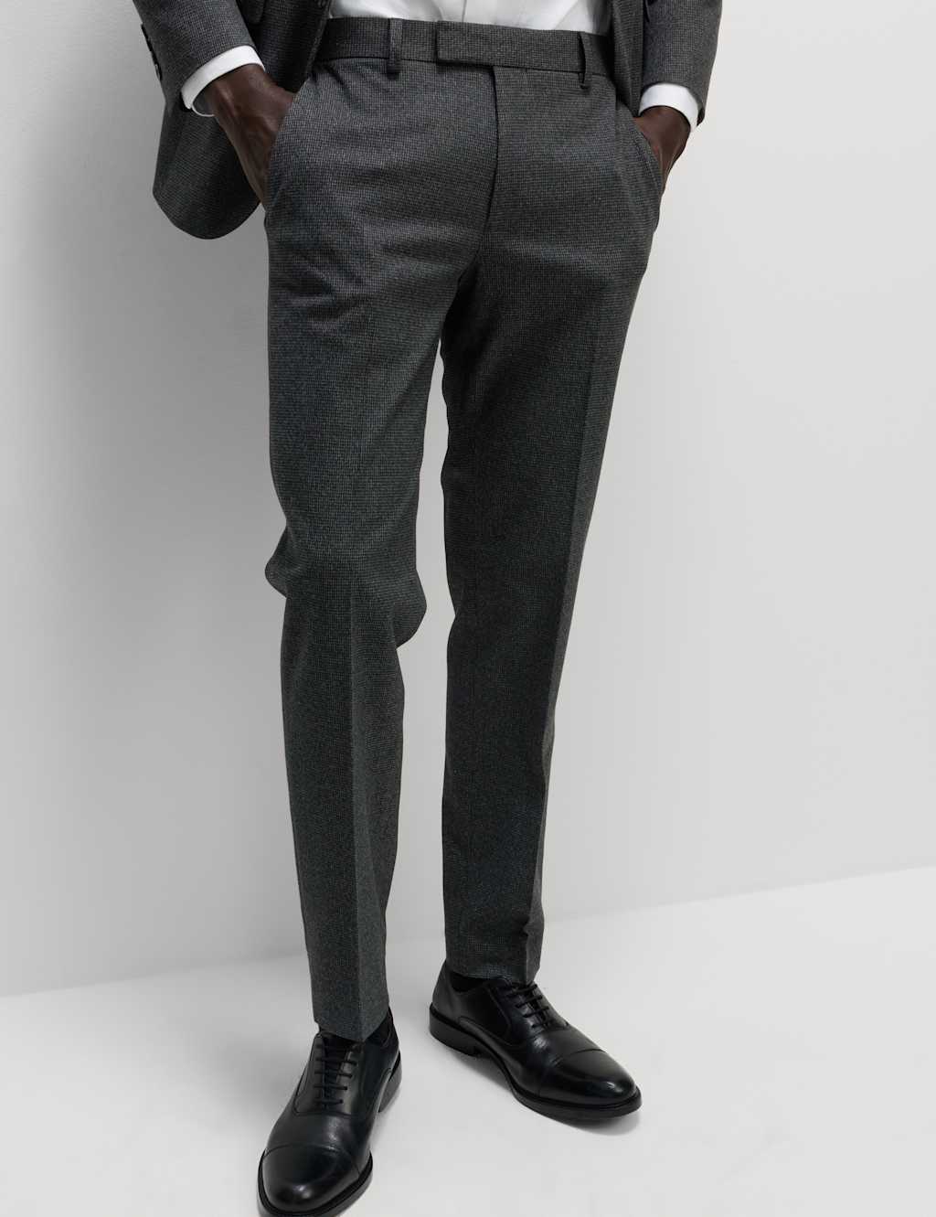 M&S Slim Fit Puppytooth Stretch Suit Trousers Charcoal Mix