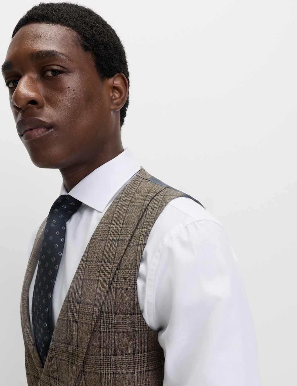 M&S Check Waistcoat Brown Mix