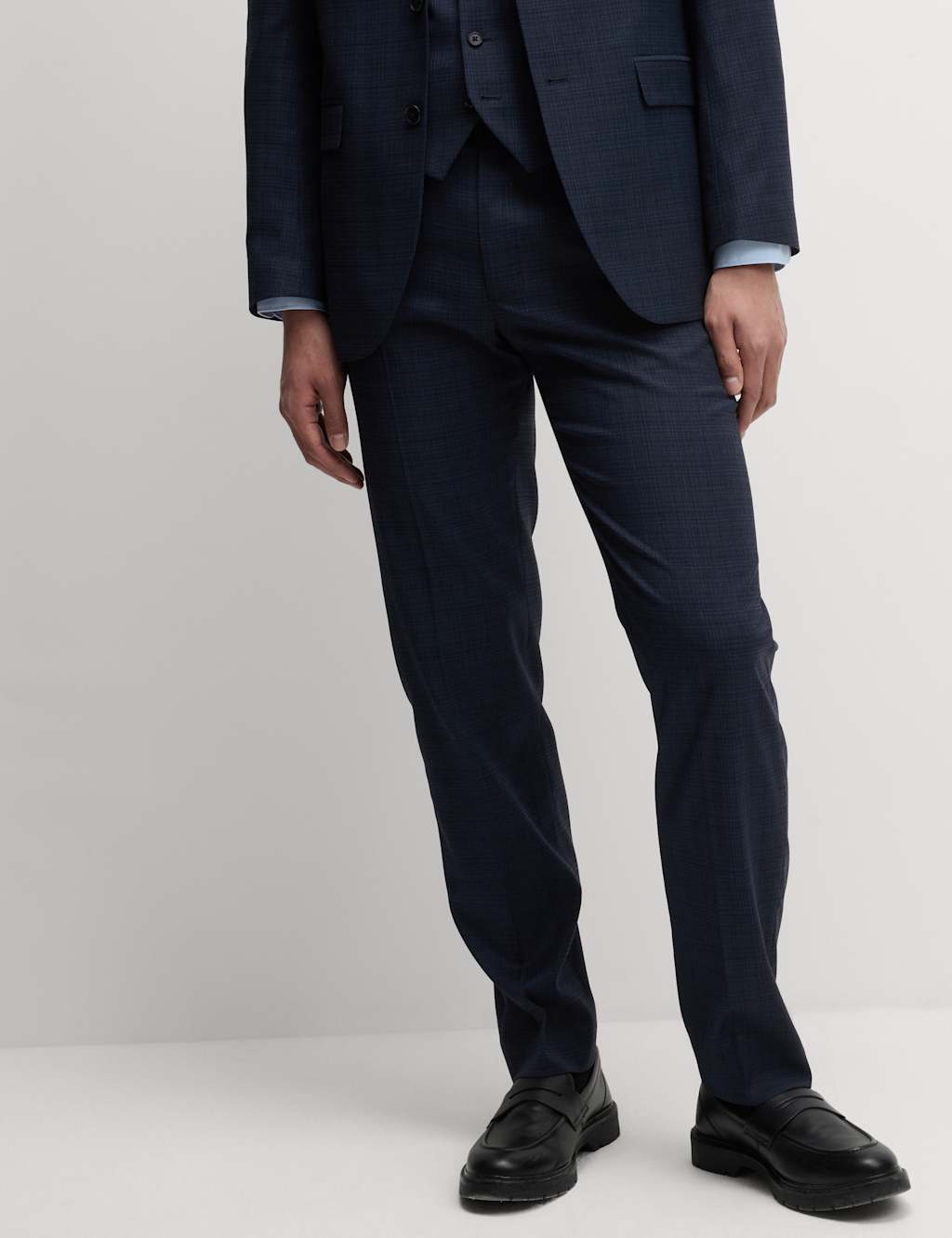 M&S Regular Fit Shadow Check Suit Trousers Navy