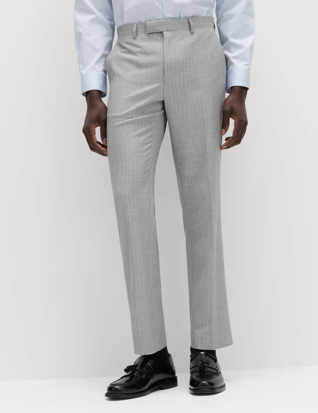 M&S Men's Regular Fit Pinstripe Suit Trousers - 40 - Light Grey Mix