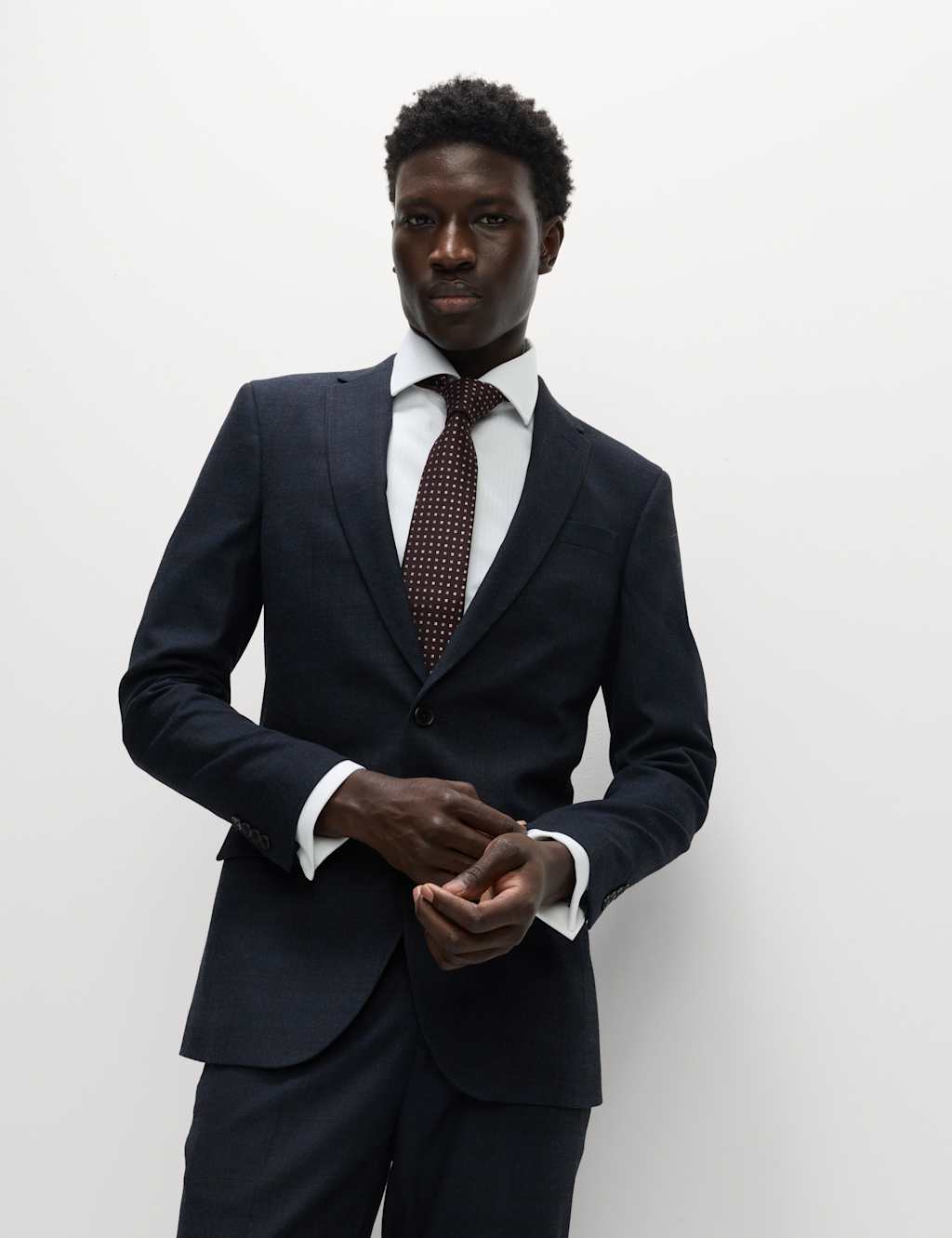 M&S Skinny Fit Check Suit Jacket Navy Mix