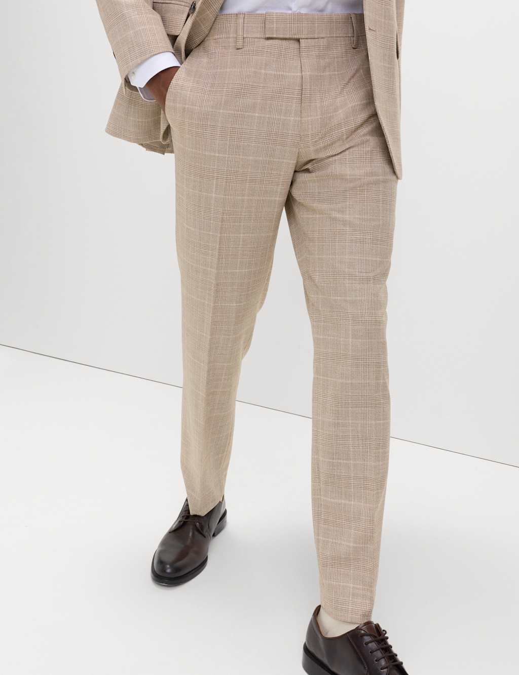 M&S Men's Regular Fit Check Suit Trousers - 42 - Neutral
