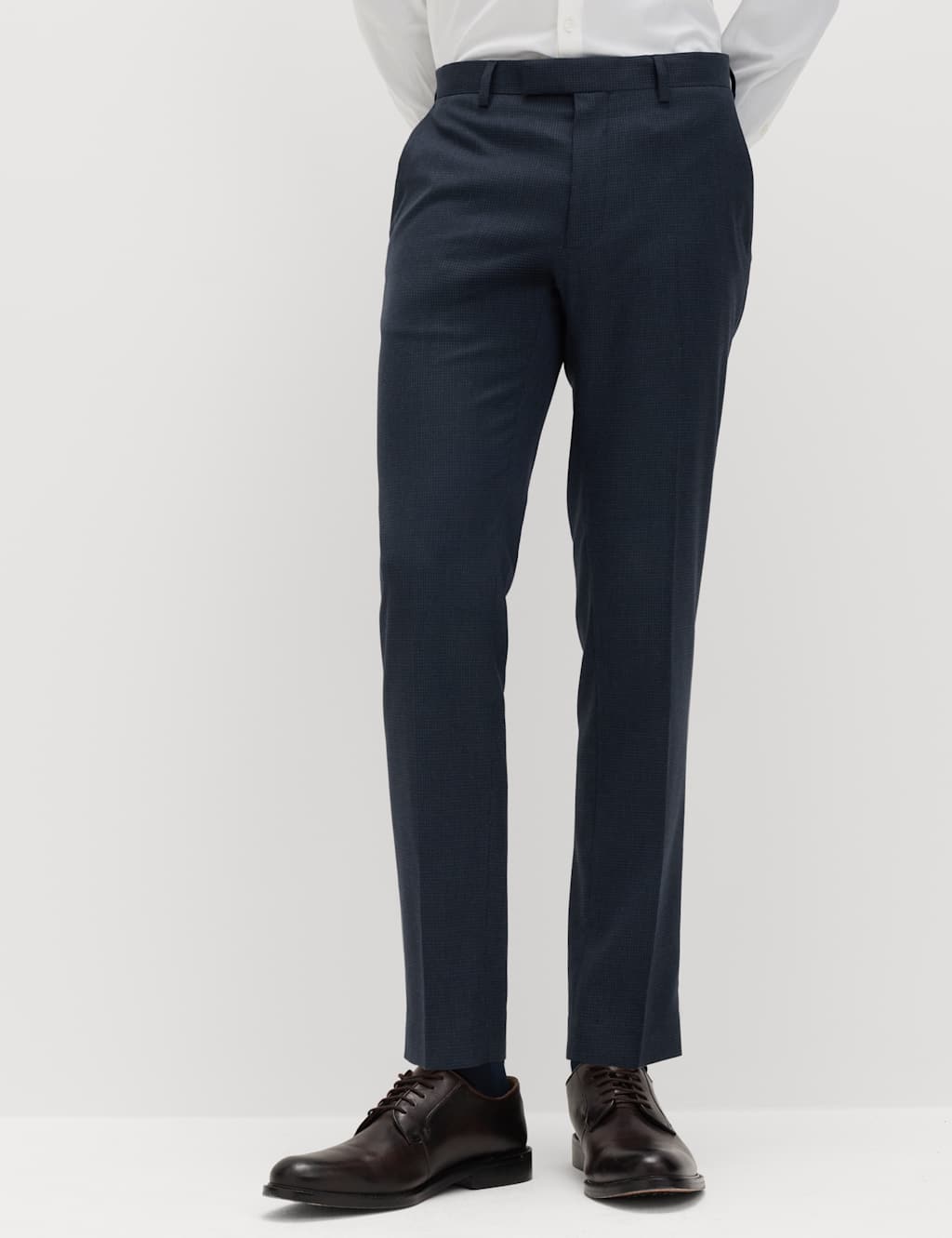 M&S Skinny Fit Grid Check Stretch Suit Trousers Navy