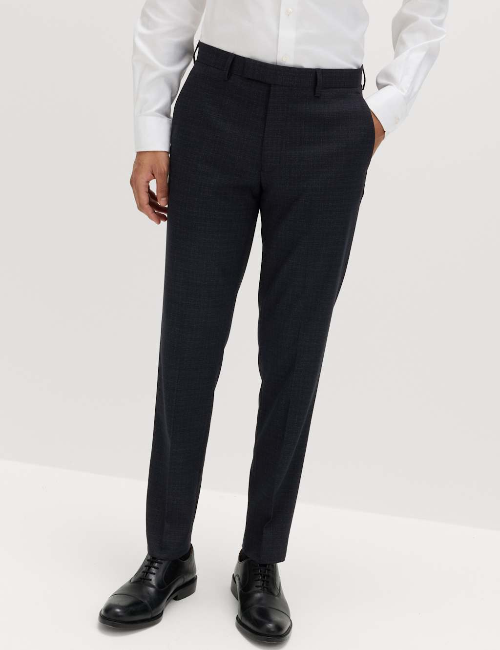 M&S Men's Slim Fit Textured Stretch Suit Trousers - 32 - Navy
