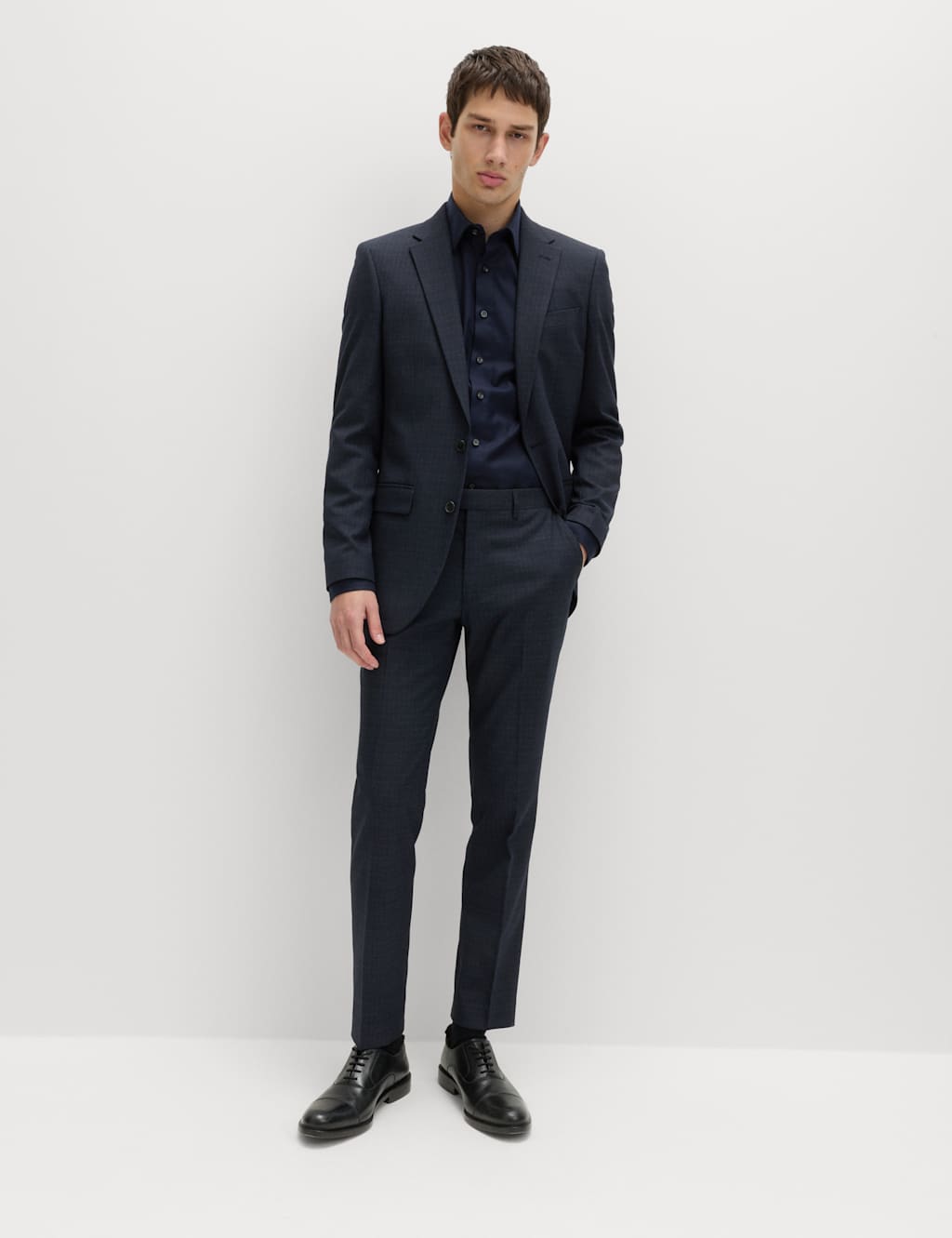 M&S Men's Skinny Fit Textured Stretch Suit Trousers - 36 - Navy