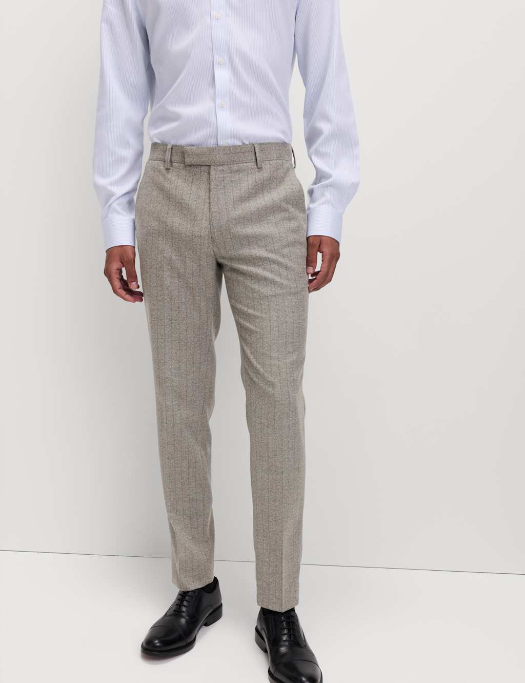 M&S Slim Fit Pinstripe Stretch Trousers Light Grey