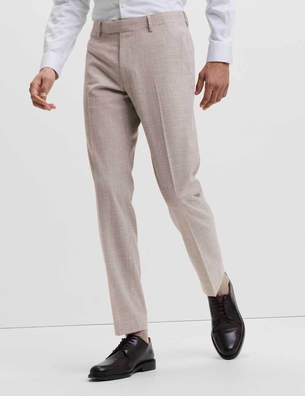 M&S Men's Tailored Fit Check Suit Trousers - 30 - Neutral