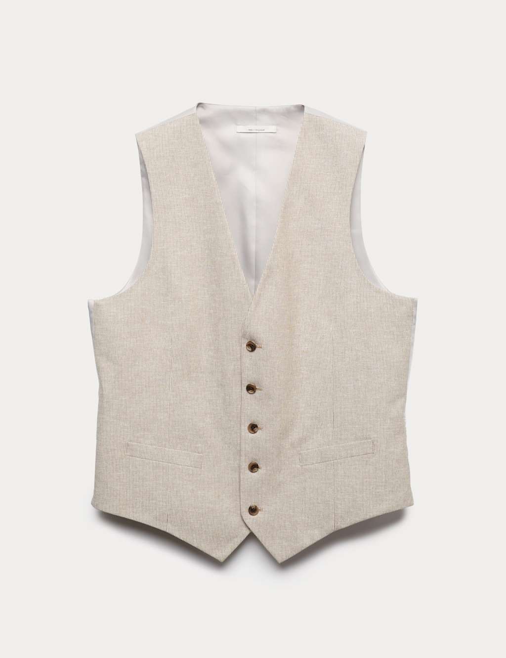 M&S Men's Cotton Linen Blend Striped Waistcoat - 38 - Neutral