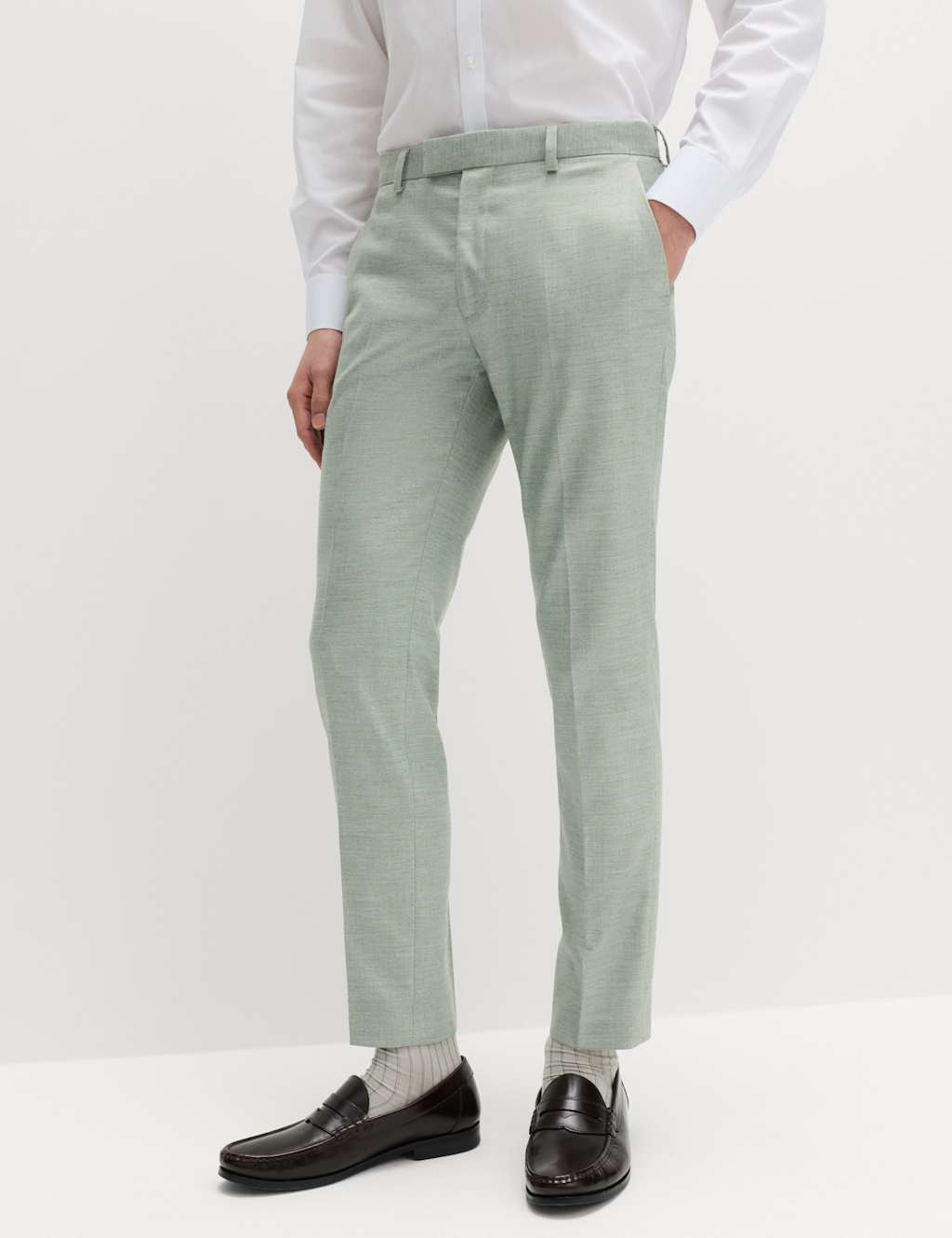 M&S Men's Slim Fit Textured Stretch Trousers - 32 - Green