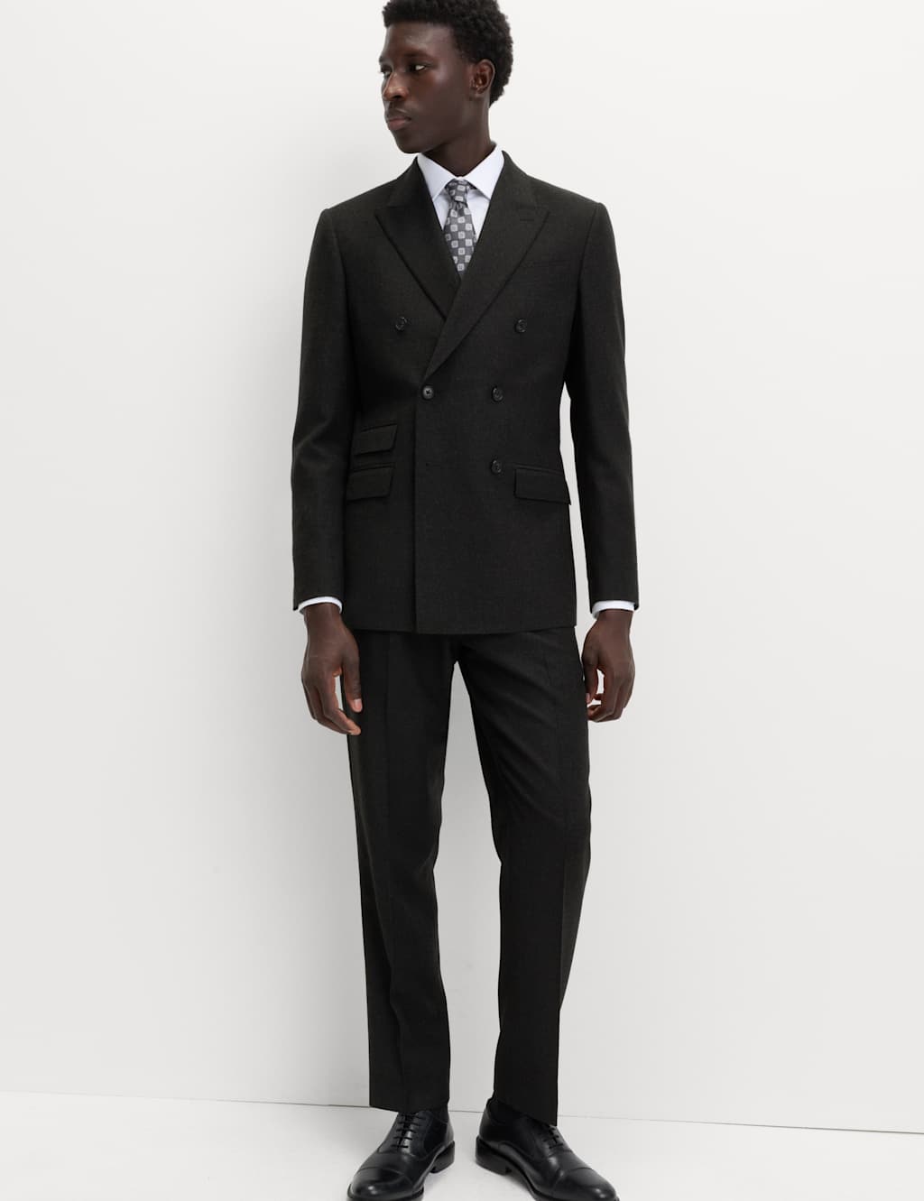 M&S SARTORIAL Regular Fit Pure Wool Flannel Suit Jacket Charcoal