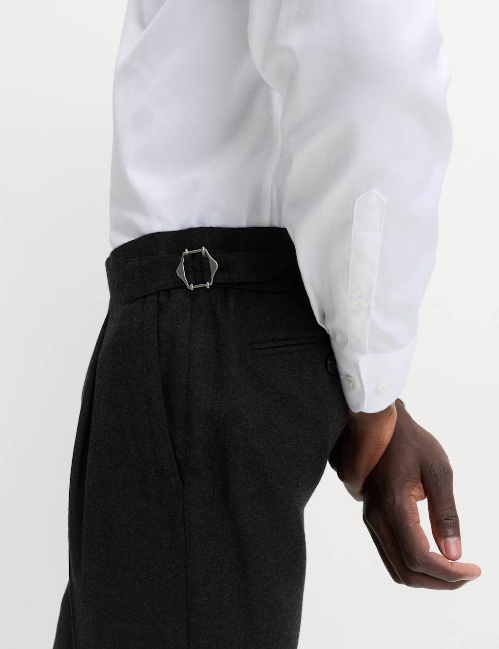 M&S SARTORIAL Regular Fit Pure Wool Flannel Suit Trousers Charcoal