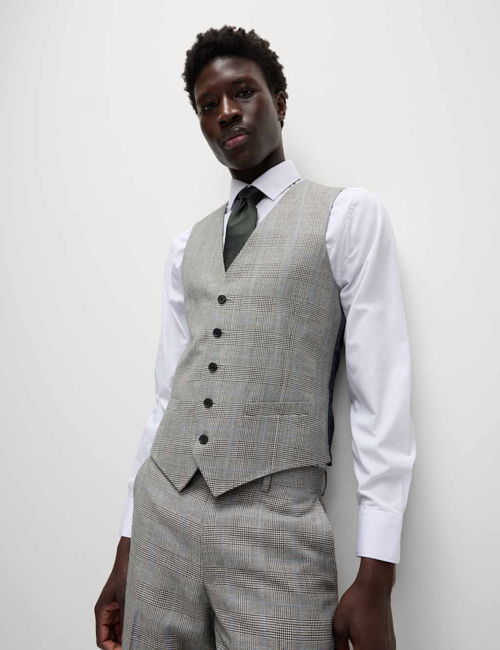 Slim Fit Wool Rich Check Waistcoat