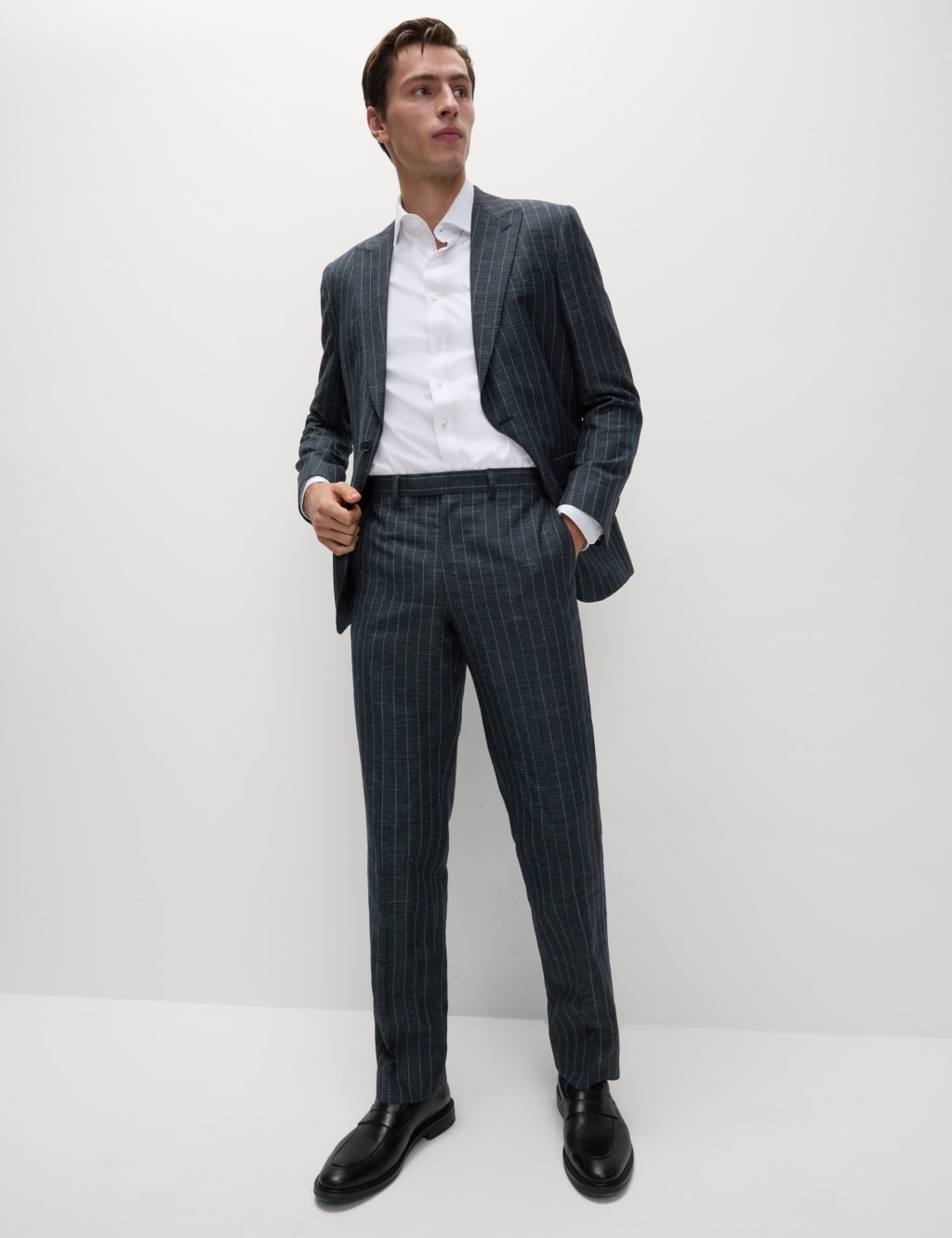 Regular Fit Wool Linen Blend Pinstripe Suit Trousers