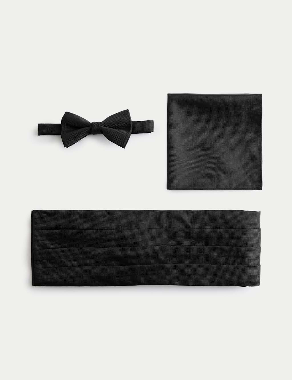 M&S Collection Men's 3pk Bow Tie, Cummerbund & Pocket Square Set - Black Mix, Black Mix,Ecru