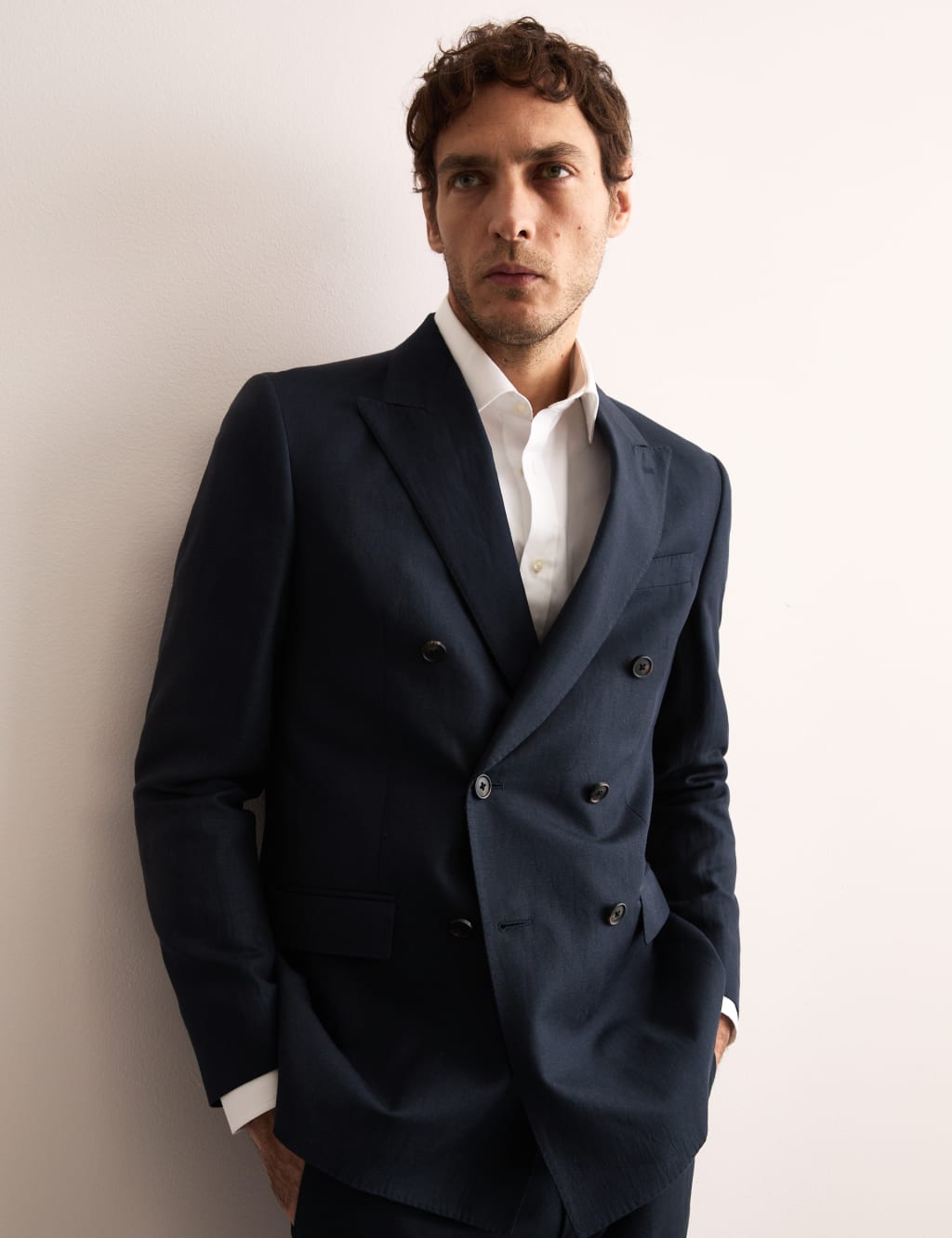 Tailored Fit Silk Rich Double Breasted Suit Jacket