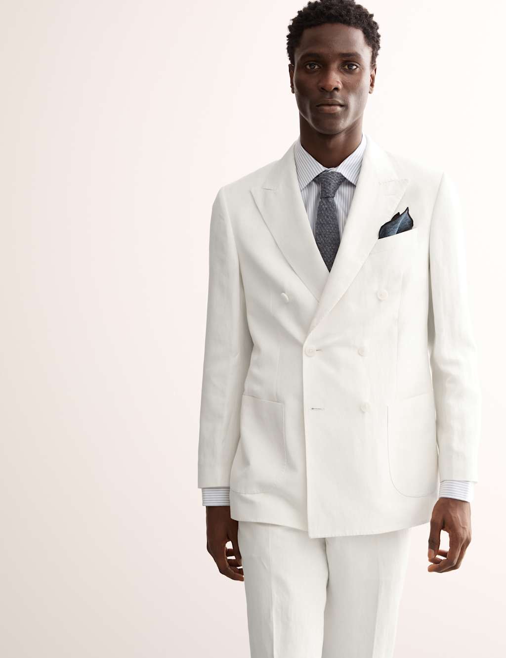 Tailored Fit Silk & Linen Blend Double Breasted Suit Jacket