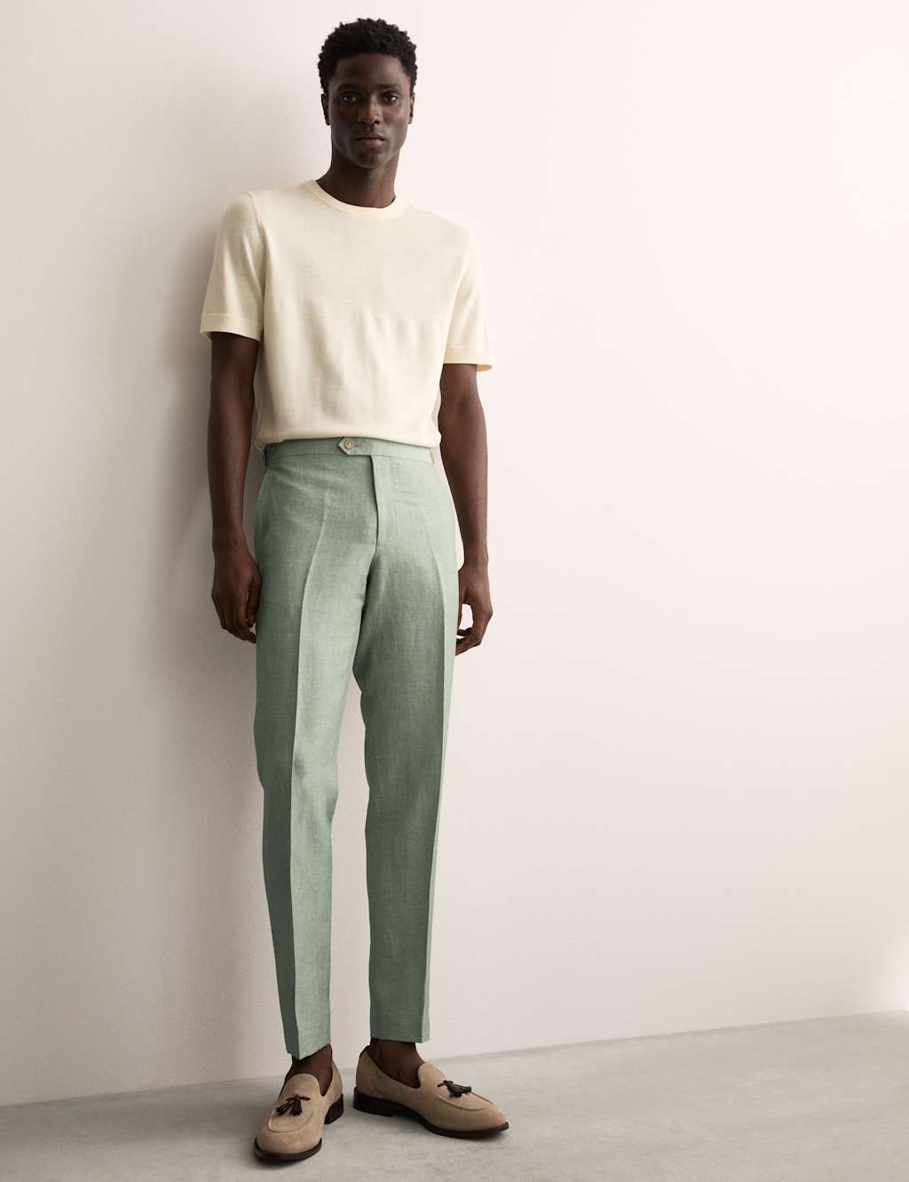 Tailored Fit Wool Linen Blend Suit Trousers