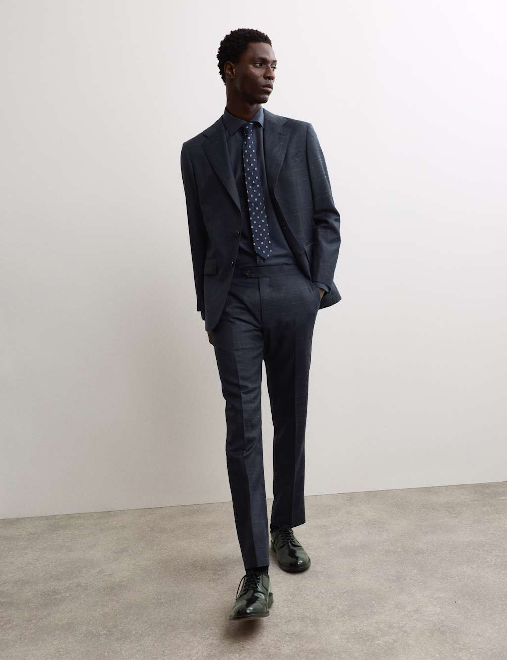 JAEGER Tailored Fit Wool Rich Flat Front Trousers Navy