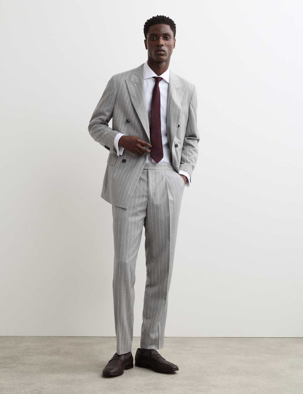 JAEGER Wool Rich Chalk Stripe Suit Trousers Grey