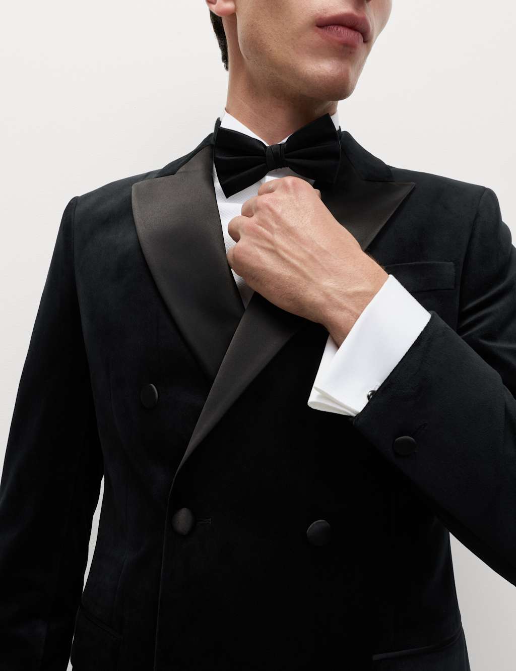 M&S Tailored Fit Velvet Suit Jacket Black