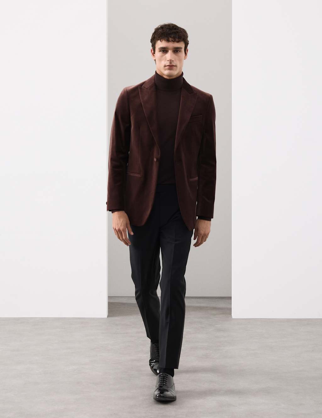 Autograph Tailored Fit Cotton Rich Velvet Blazer Dark Chocolate