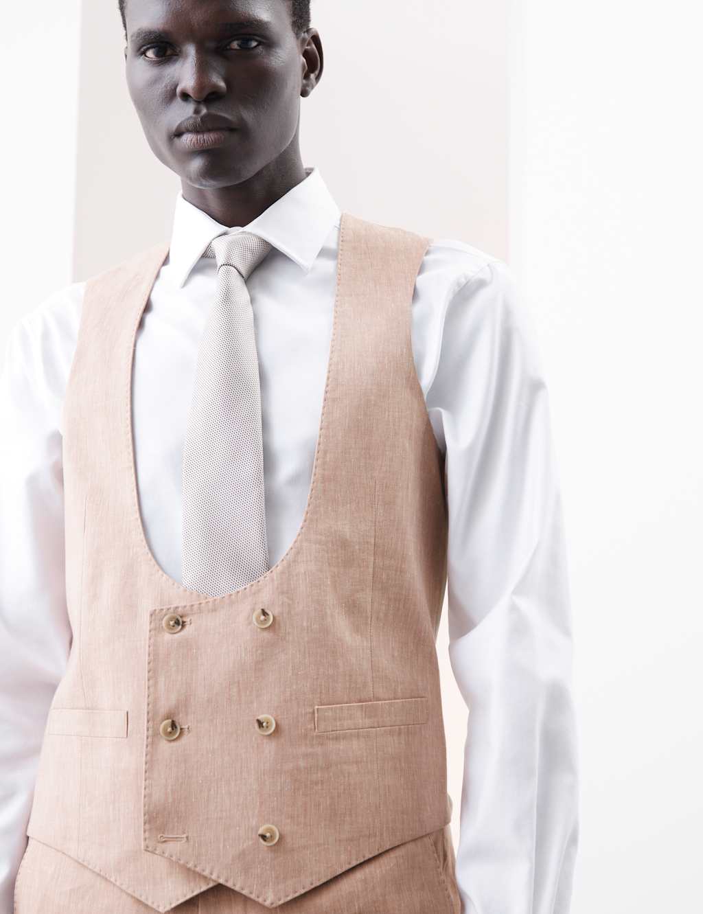 Italian Performance Linen Blend Double Breasted Waistcoat