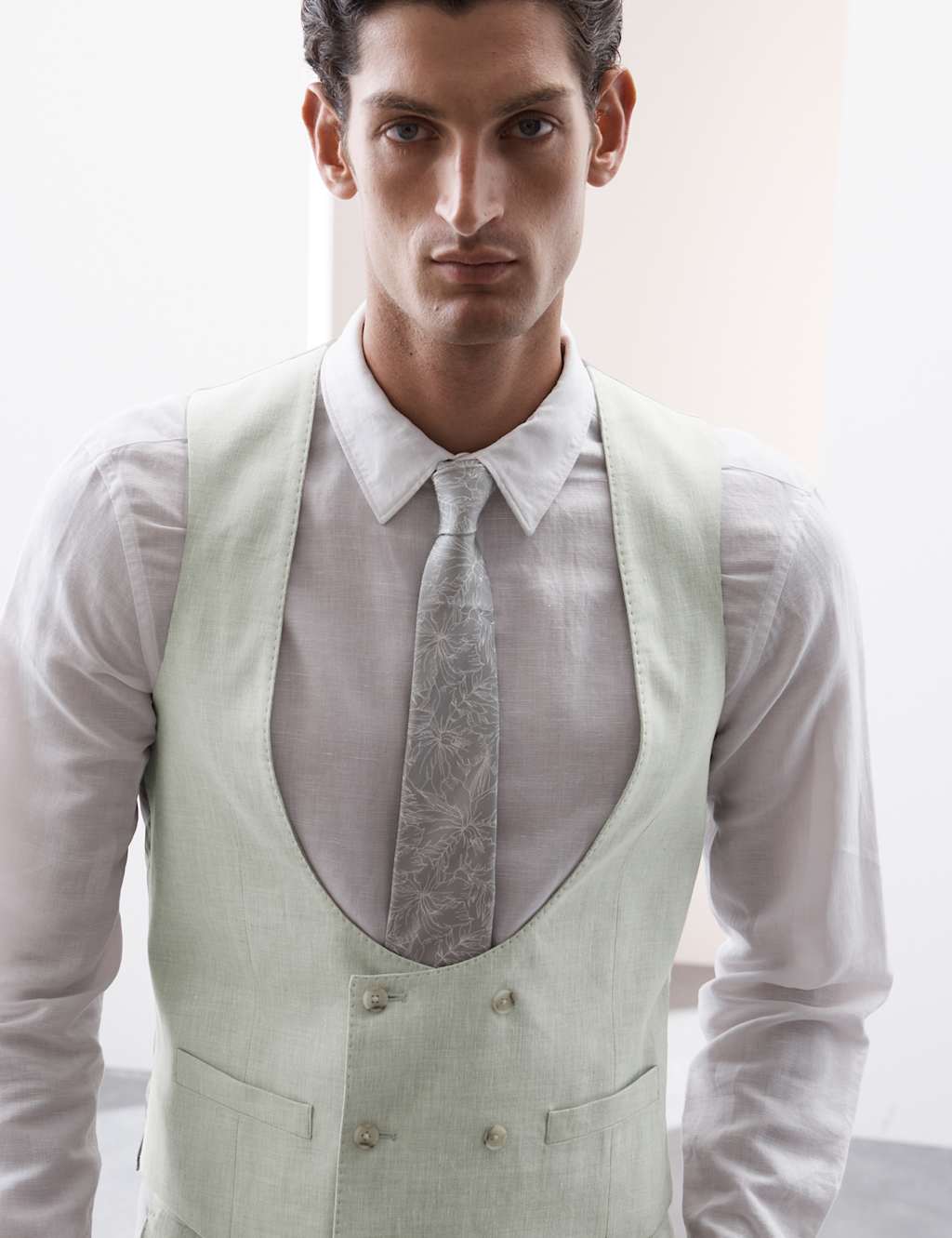 Italian Performance Linen Blend Double Breasted Waistcoat
