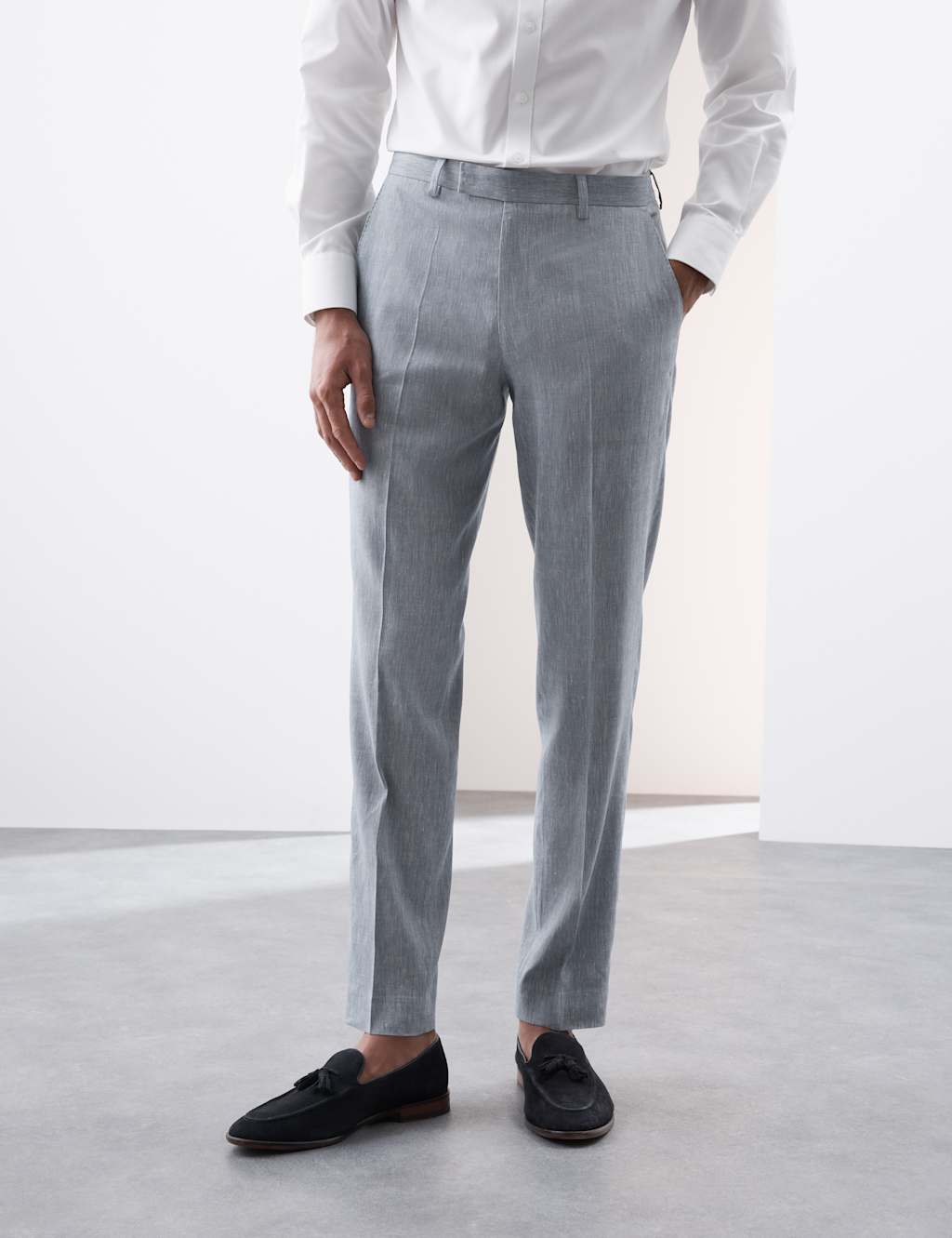 Tailored Fit Italian Performance Linen Blend Suit Trousers