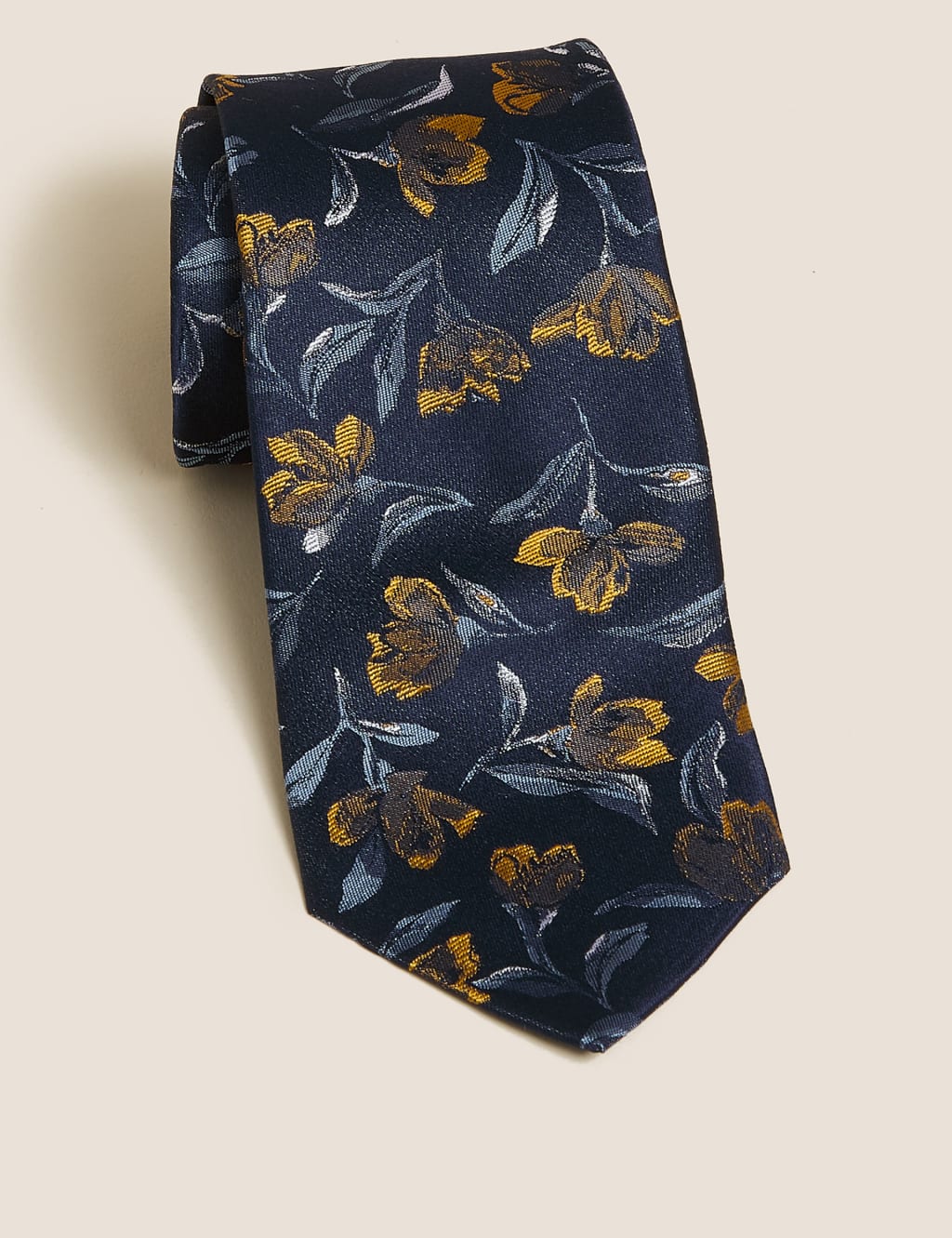 M&S Collection Men's Floral Pure Silk Tie - Navy Mix, Navy Mix