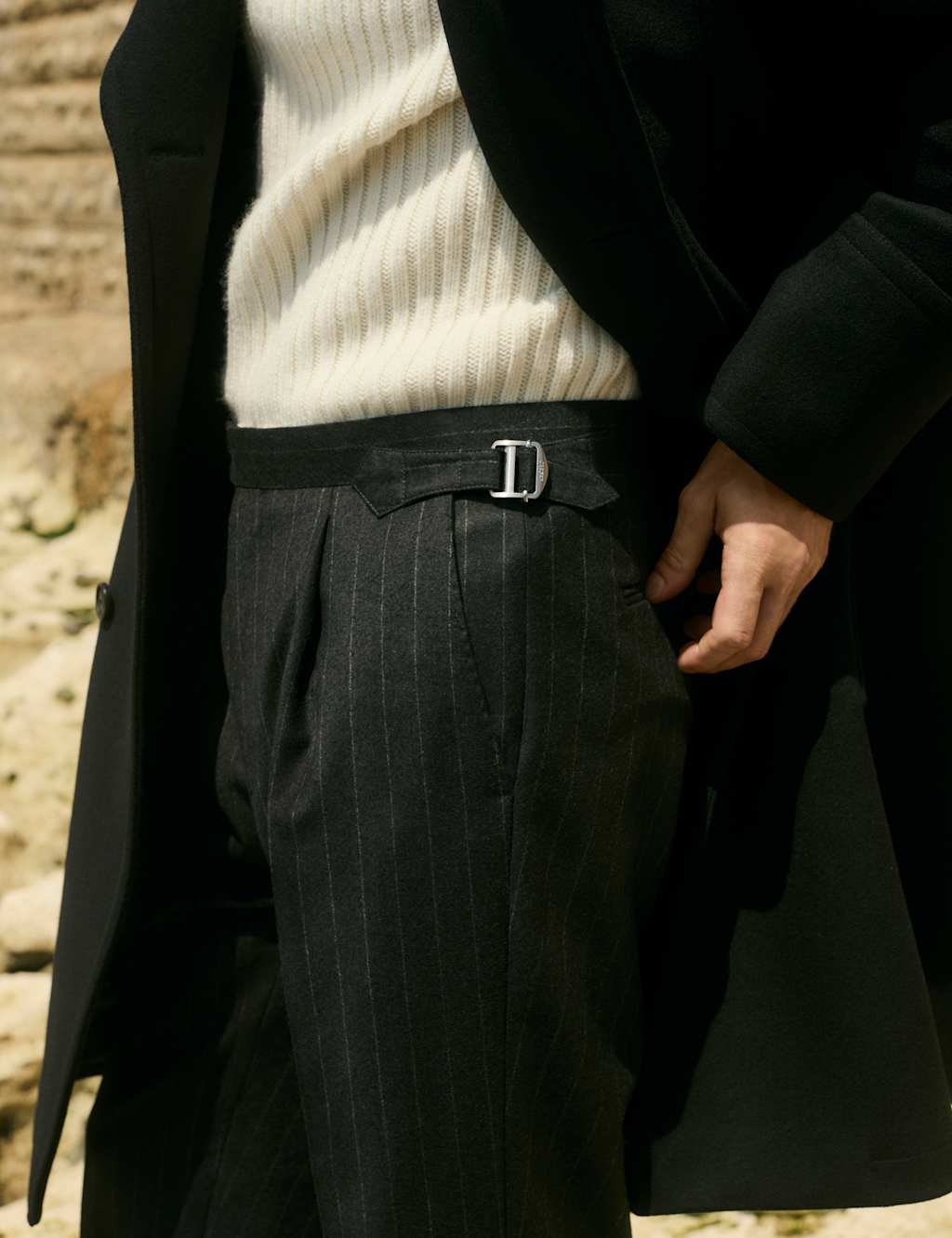 JAEGER Italian Wool Pinstripe Trousers Charcoal