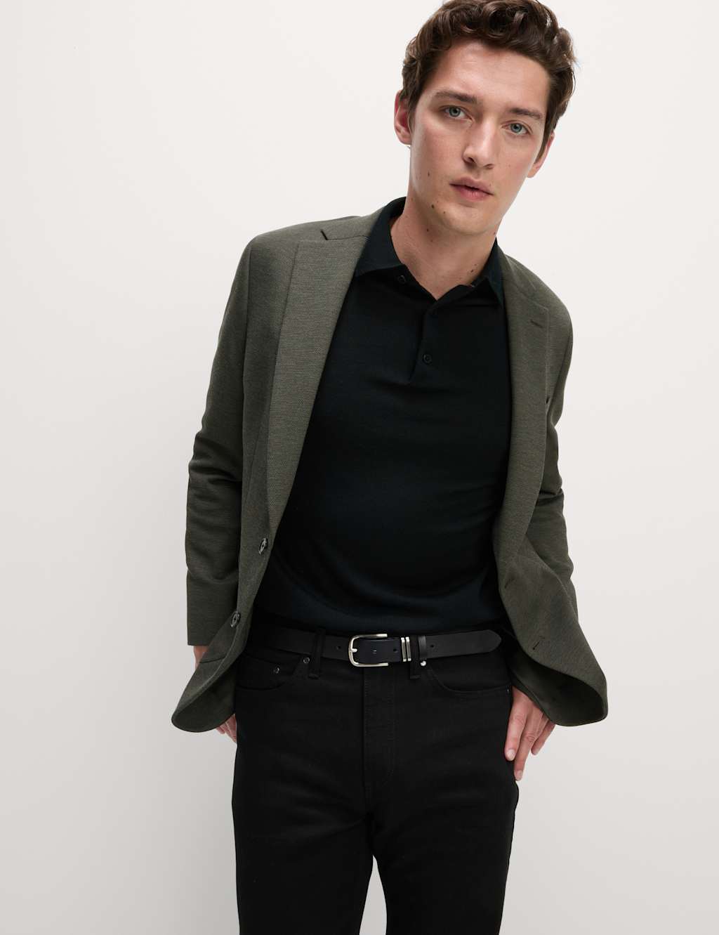 M&S Tailored Fit Jersey Textured Blazer Khaki