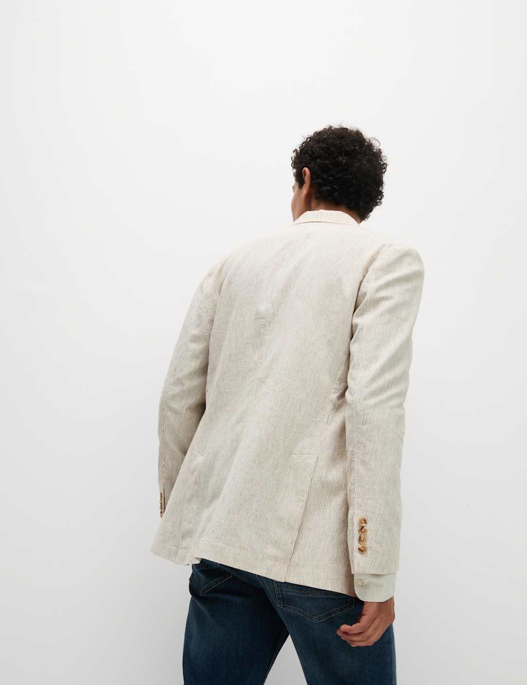Tailored Fit Cotton Linen Striped Blazer