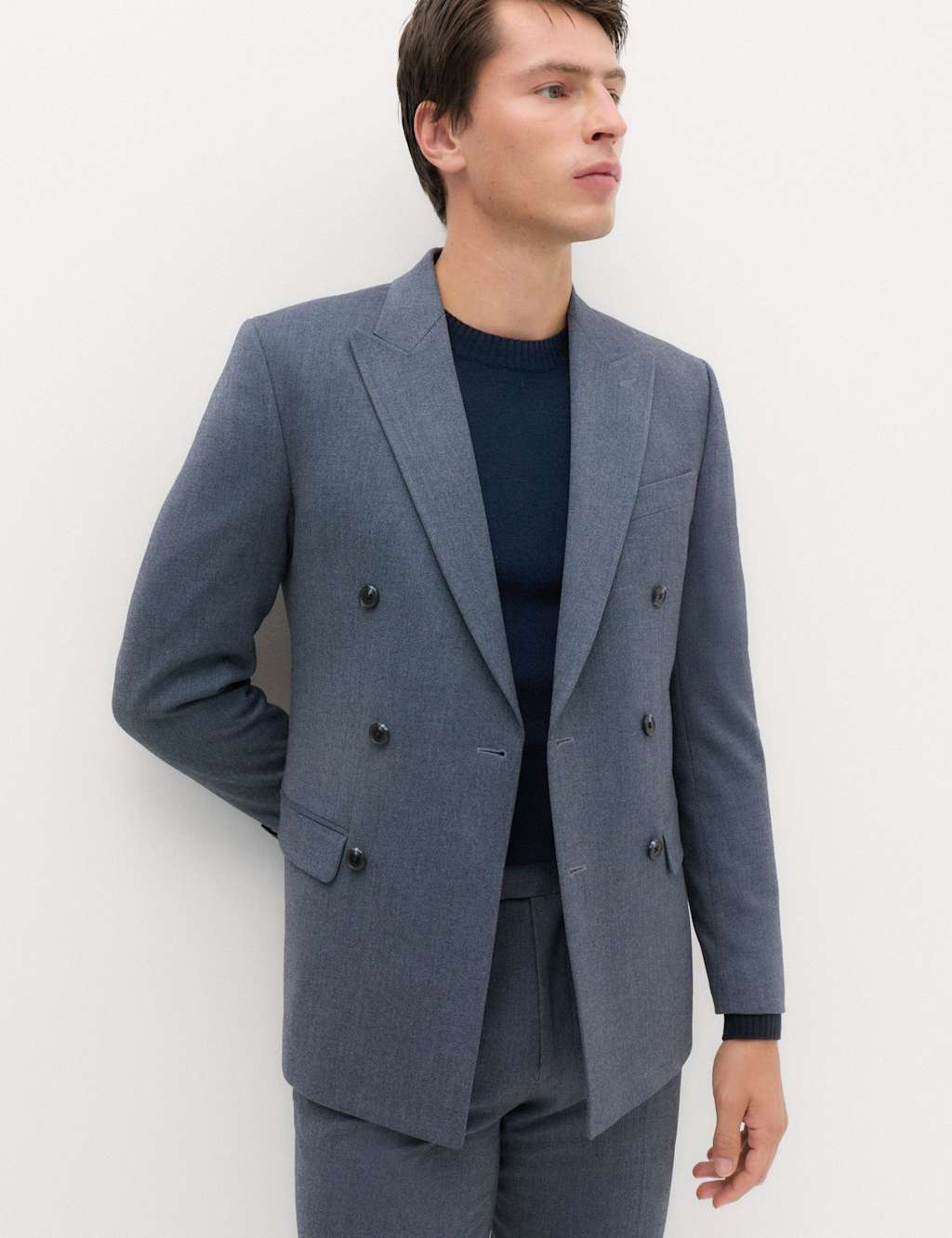 M&S Men's Slim Fit Twill Double Breasted Suit Jacket - 48 - Blue