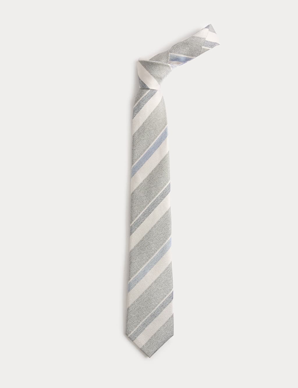 M&S Sartorial Men's Pure Silk Striped Tie - Green Mix