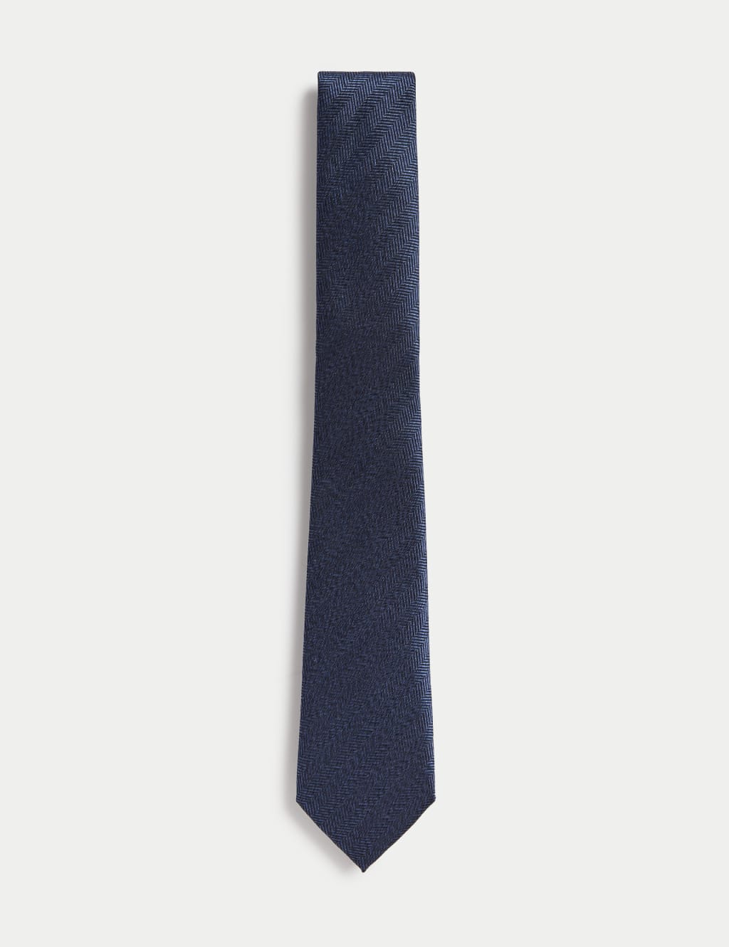 Jaeger Men's Slim Herringbone Italian Pure Silk Tie - Navy, Navy