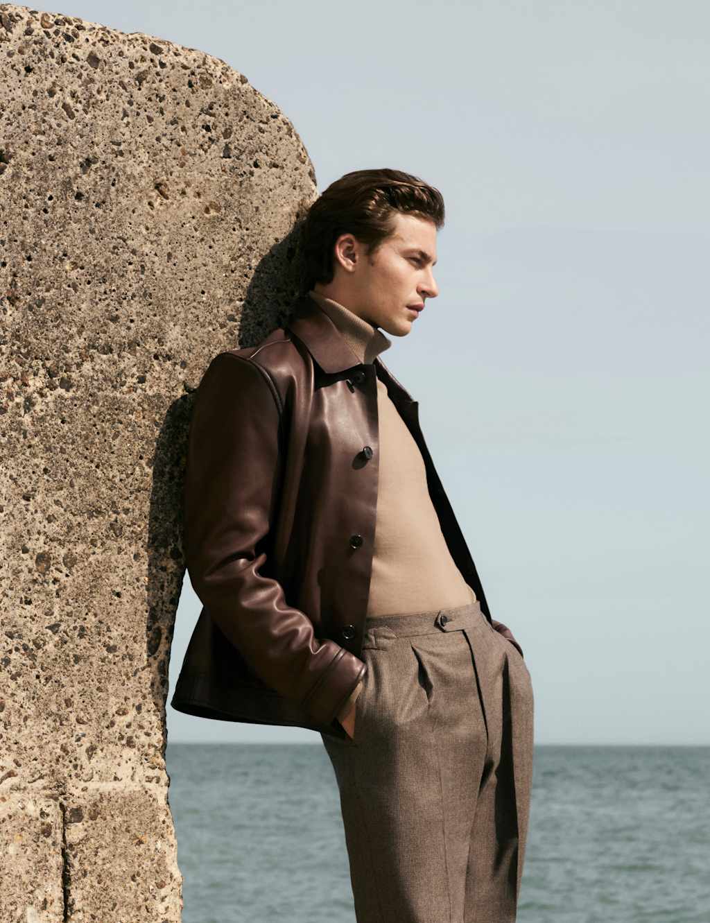 JAEGER Leather Harrington Jacket Medium Brown