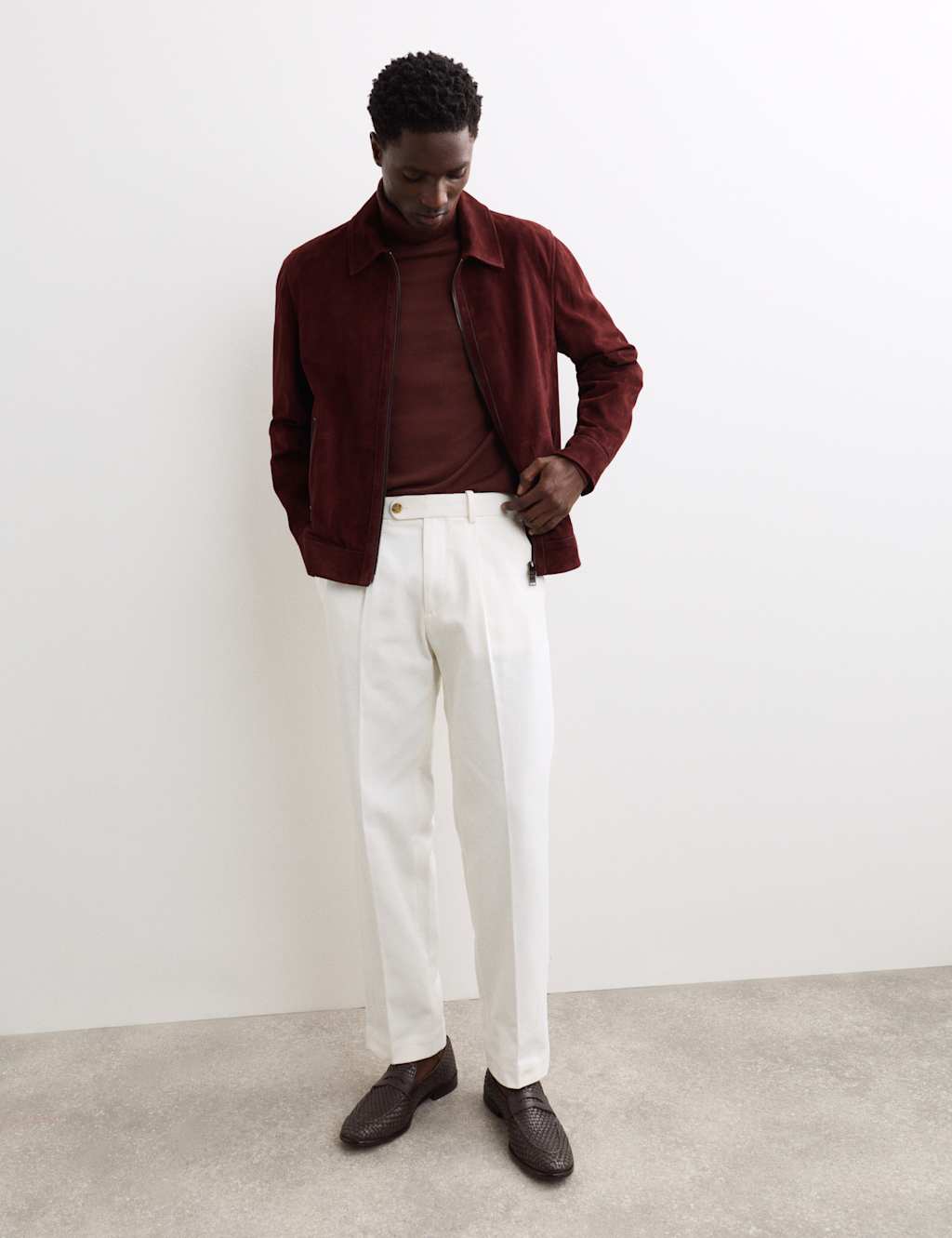 JAEGER Leather Harrington Jacket Rum