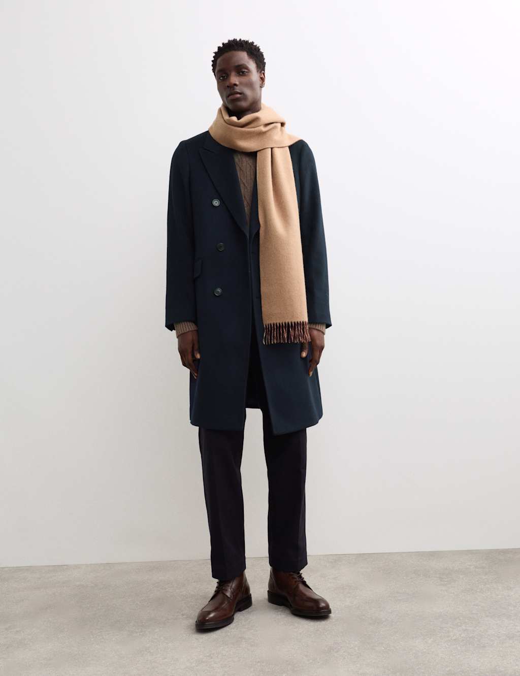 JAEGER Cashmere and Italian Wool Blend Revere Coat Navy