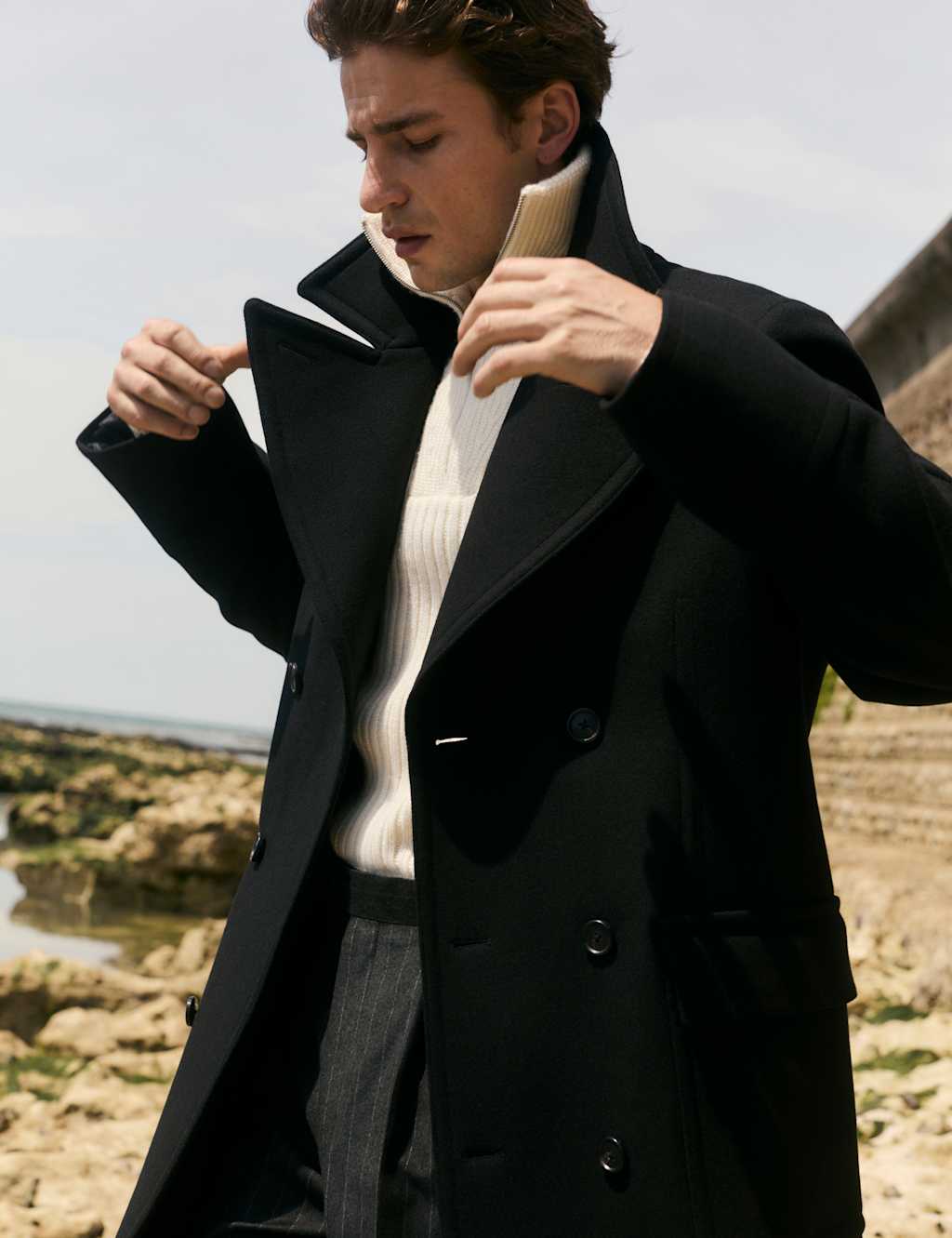 JAEGER Italian Wool Revere Coat Black