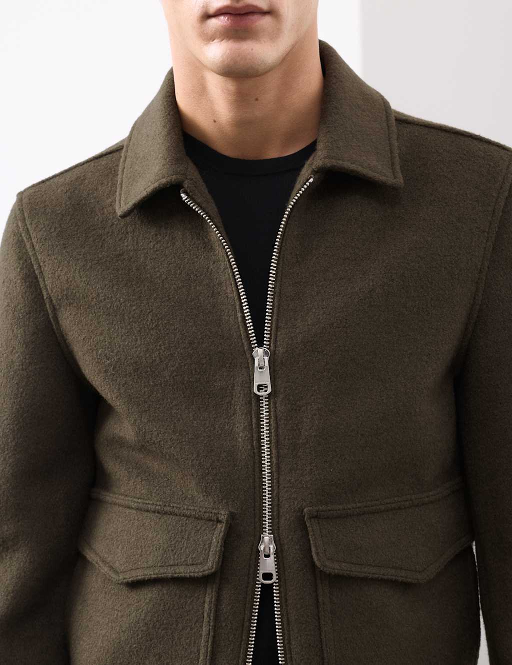 Autograph Wool Rich Bomber Jacket Green