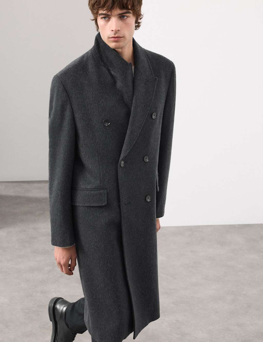 Autograph Wool Blend Long Haired Revere Coat Charcoal