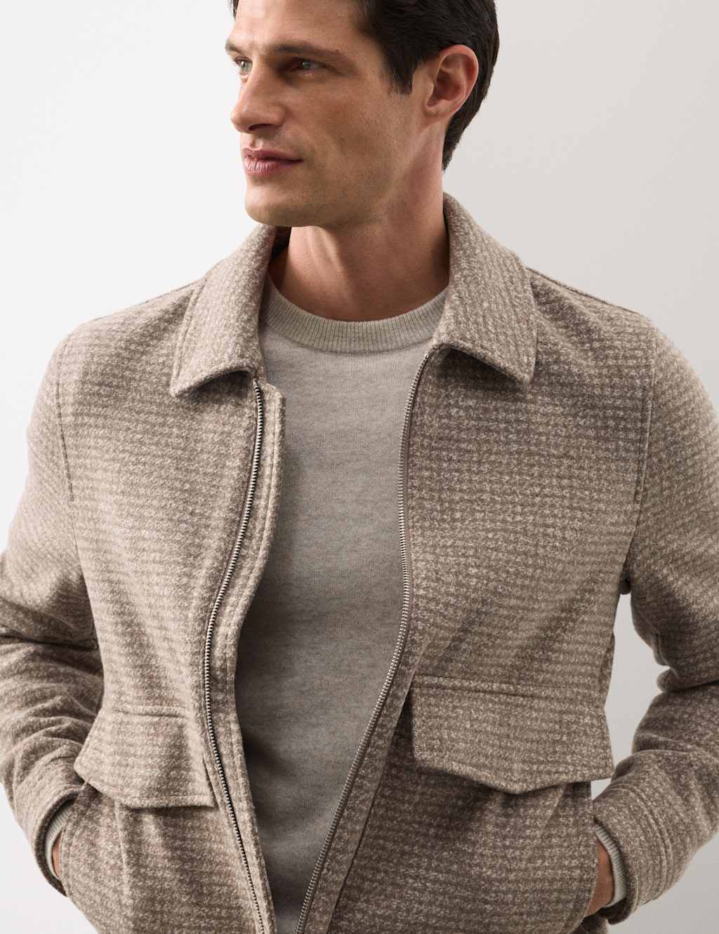 Autograph Wool Blend Zip Through Harrington Jacket Neutral