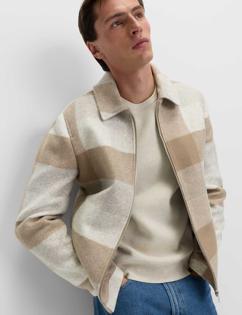 M&S Checked Jacket Neutral Brown