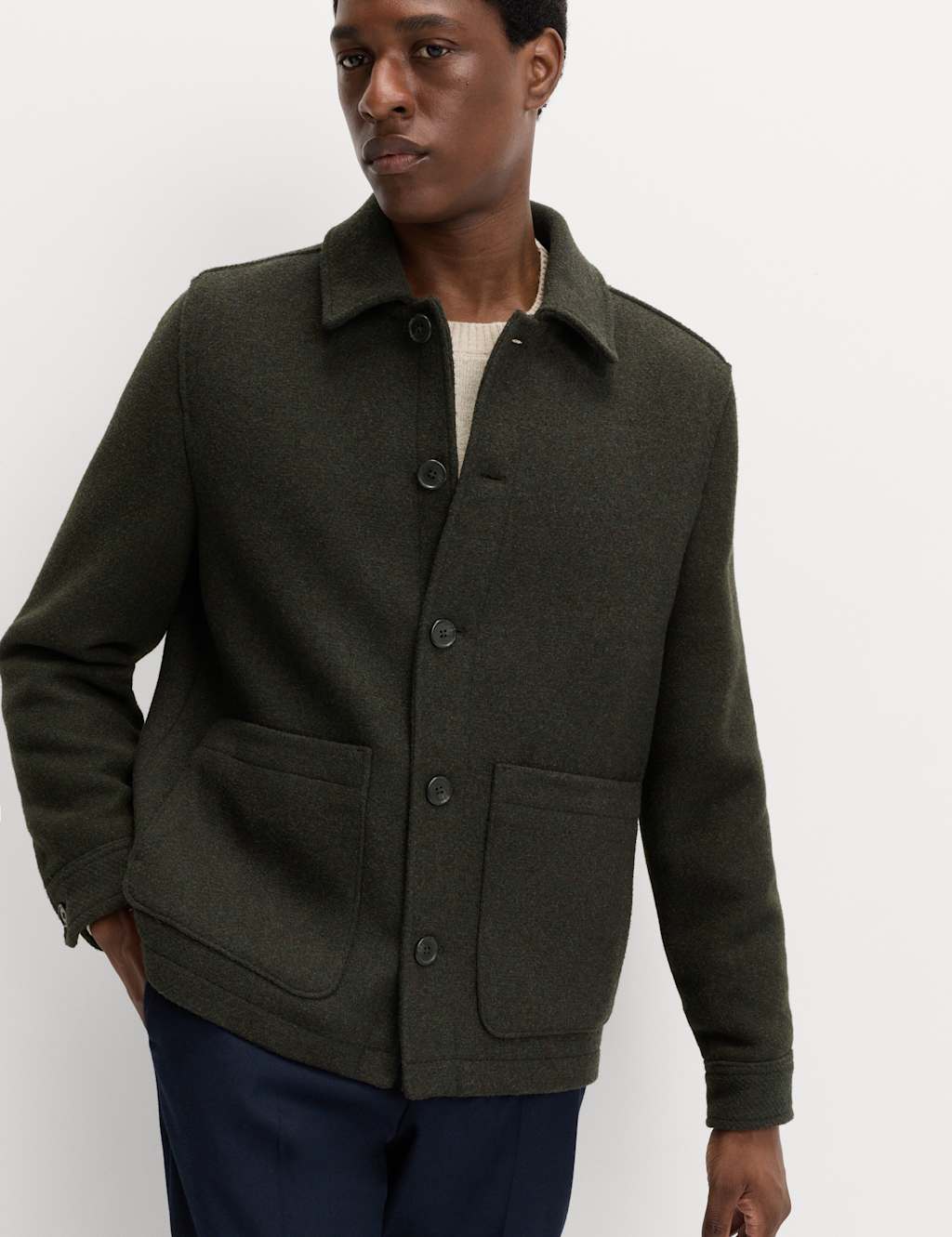 M&S Textured Chore Jacket Green Mix
