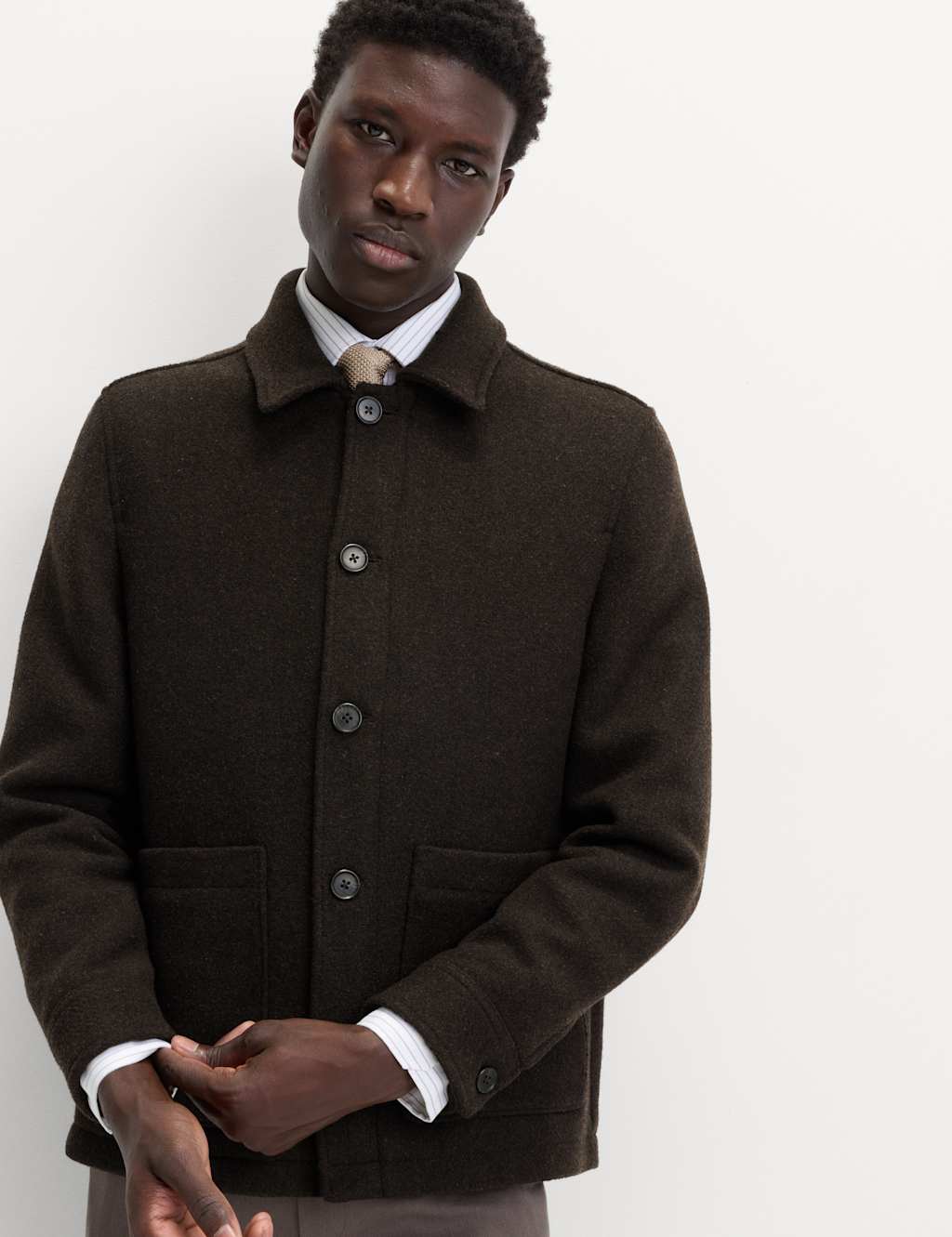 M&S Textured Chore Jacket Brown Mix