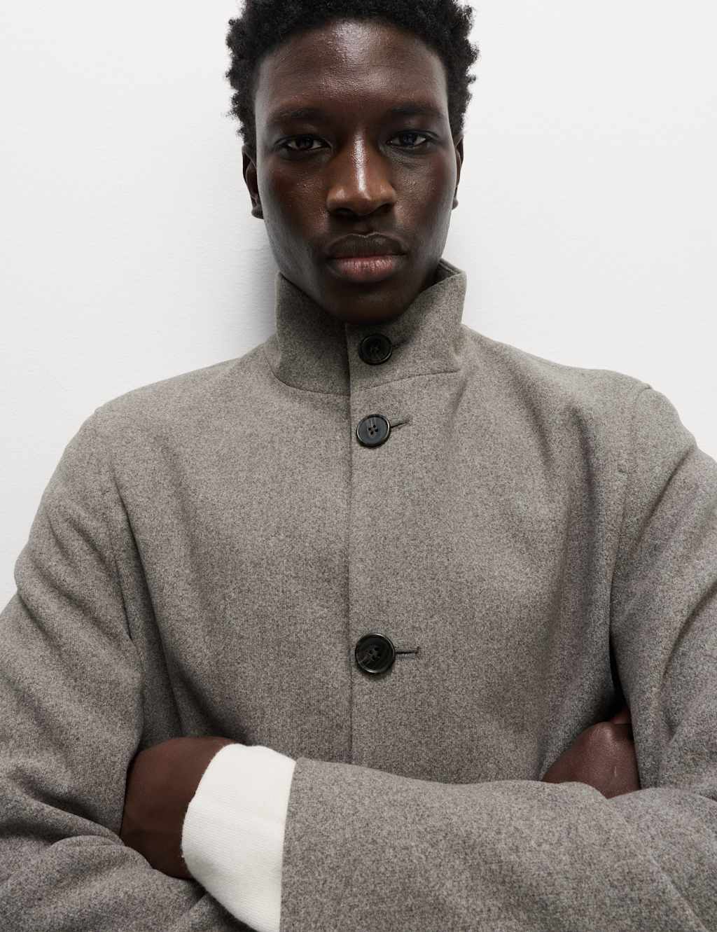 M&S Funnel Neck Overcoat Oatmeal