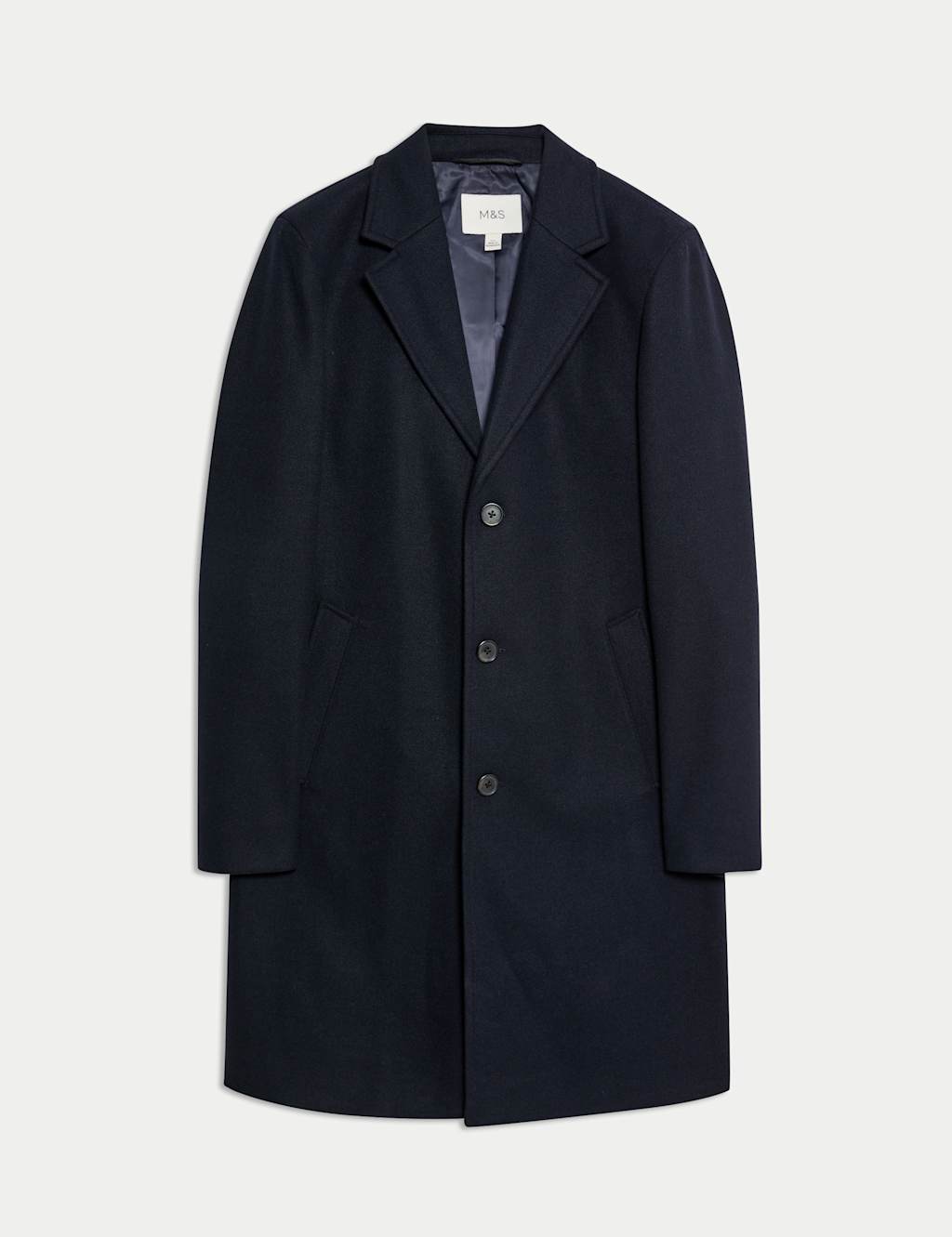 M&S Collection Men's Revere Overcoat - LREG - Navy, Black,Charcoal,Navy,Oatmeal,Thyme