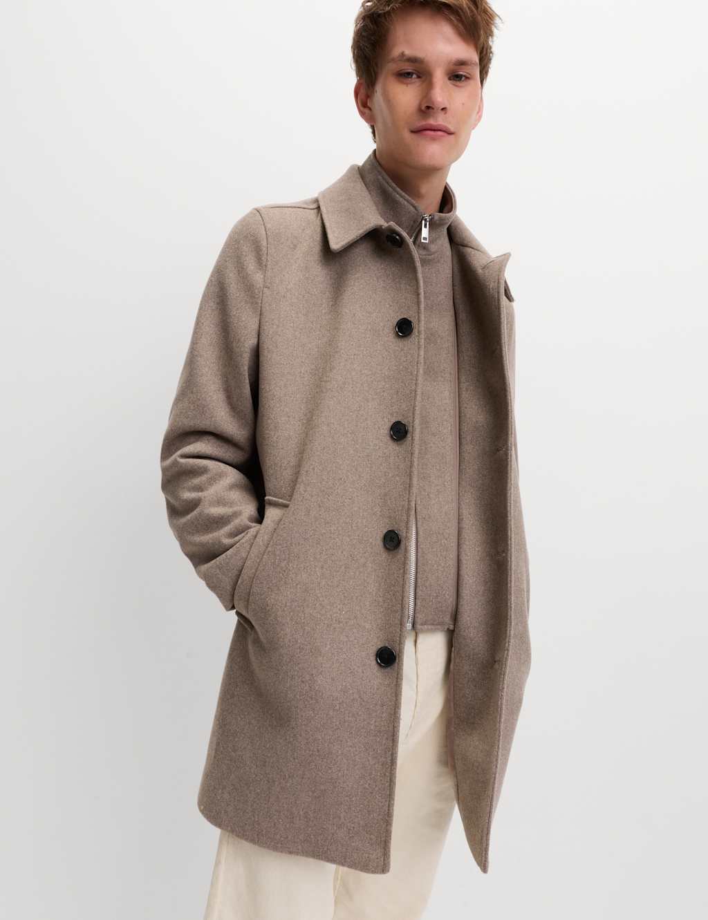 M&S Wool Blend Double Collar Overcoat Oatmeal