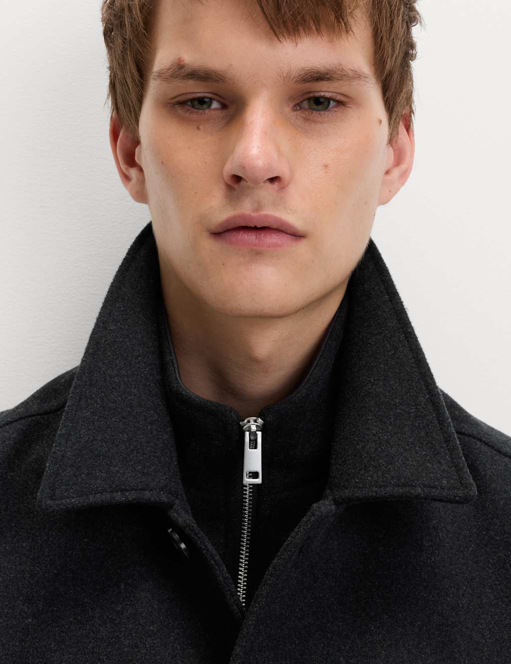 M&S Wool Blend Double Collar Overcoat Charcoal