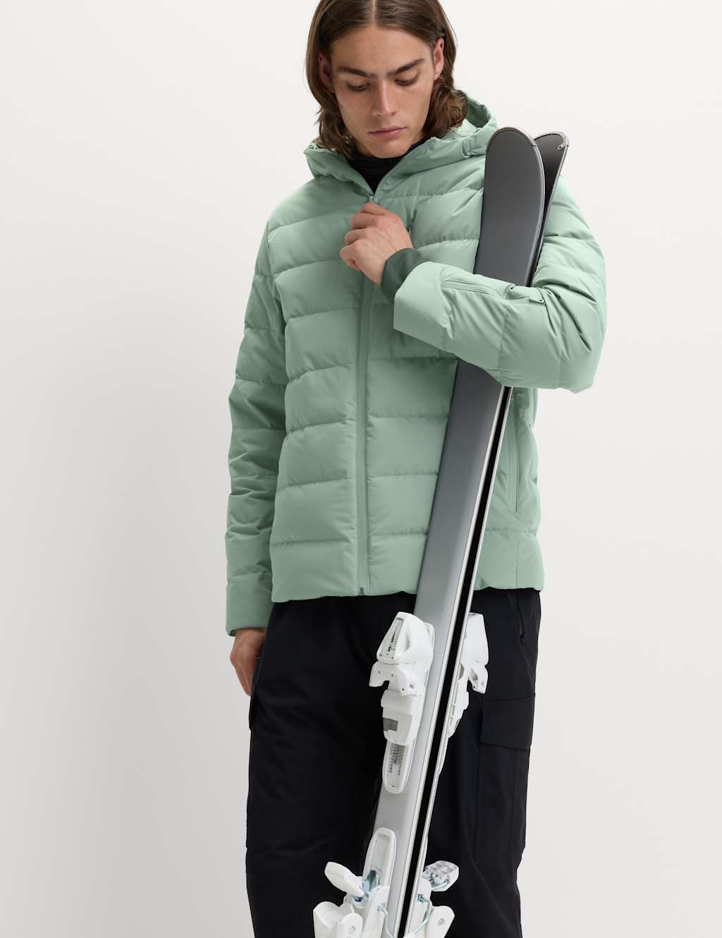 Goodmove Feather and Down Ski Puffer Jacket Dusty Green